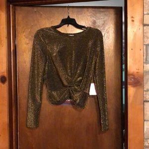 Hearts & Hips Gold long sleeve metallic top medium NWT